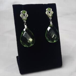 Pale Green Faceted Dangle Earrings Crystal Embellished